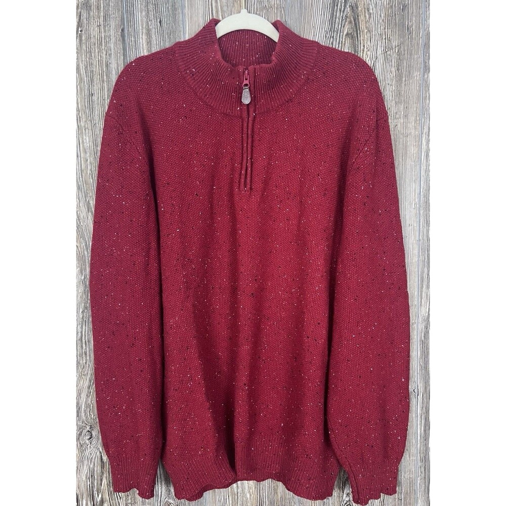 Jos A Bank Quarter Zip Sweater Mens XL Red Speckled Lambswool‎ Knit Cozy Holiday